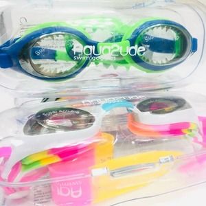 Zebra Swim Beach Pool Goggles Purple Girls kids silicone strap + Case 1 unicorn